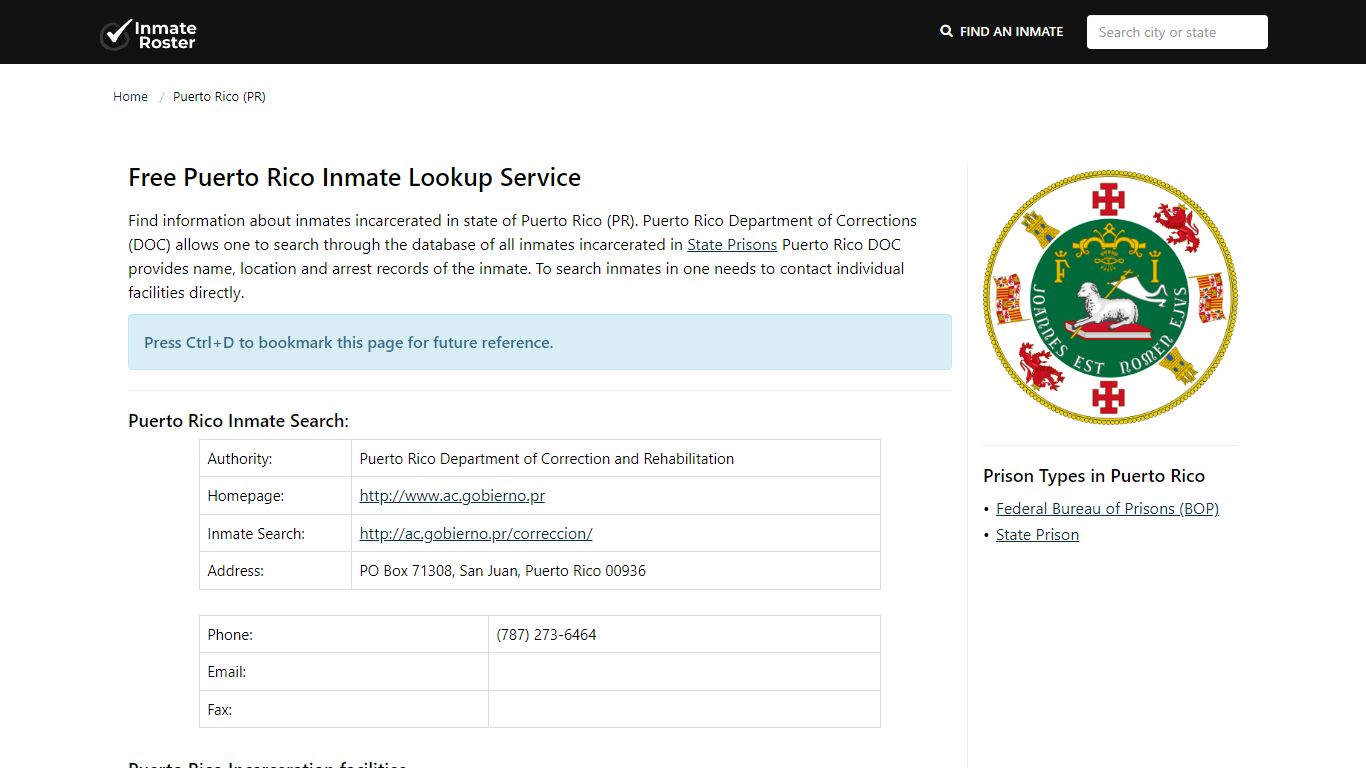 Puerto Rico Inmate Search | Find Inmates Incarcerated in ...