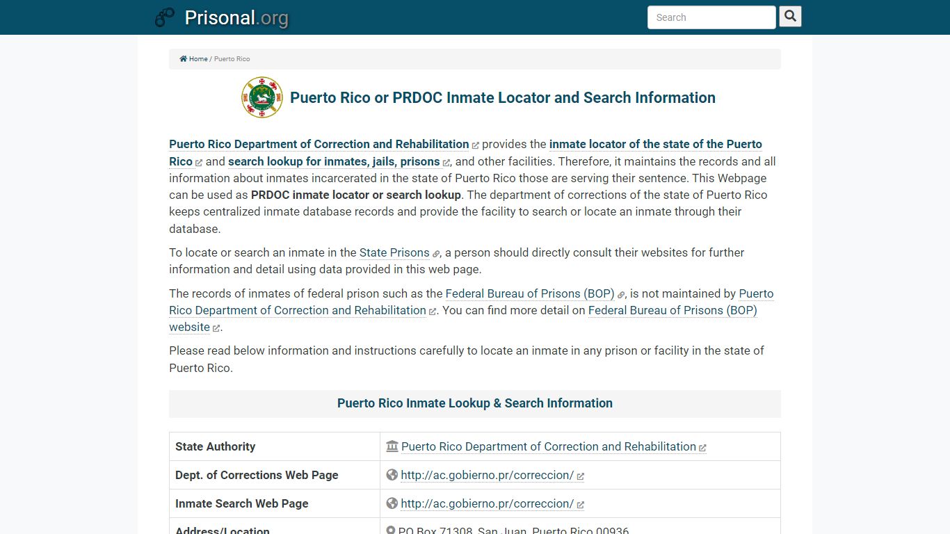 Puerto Rico or PRDOC Inmate Locator/Search Information ...
