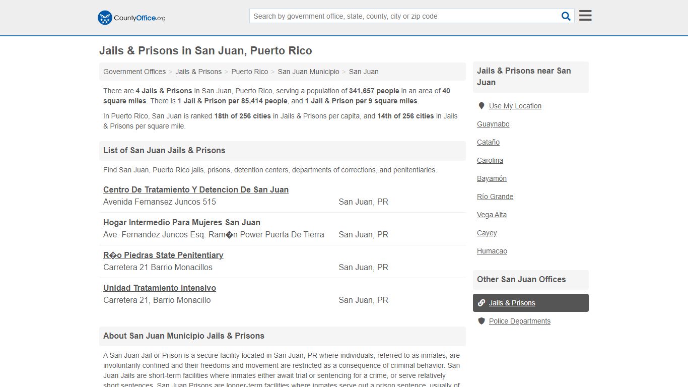 Jails & Prisons - San Juan, PR (Inmate Rosters & Records)